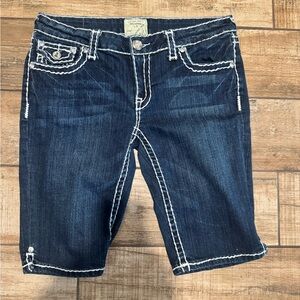LA Idol Dark Blue Denim Shorts with White Stitching Size 11